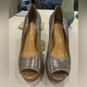 GIANNI BINI JESSA SILVER GLITTER COATED  PLATFORM 5" STILETTO HEELS SZ 8.5